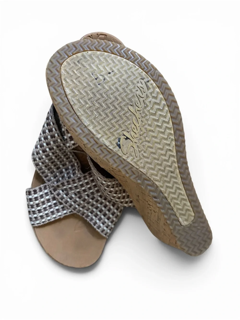 Skechers Two-Tone Brown Woven Cork-Platform Wedges
